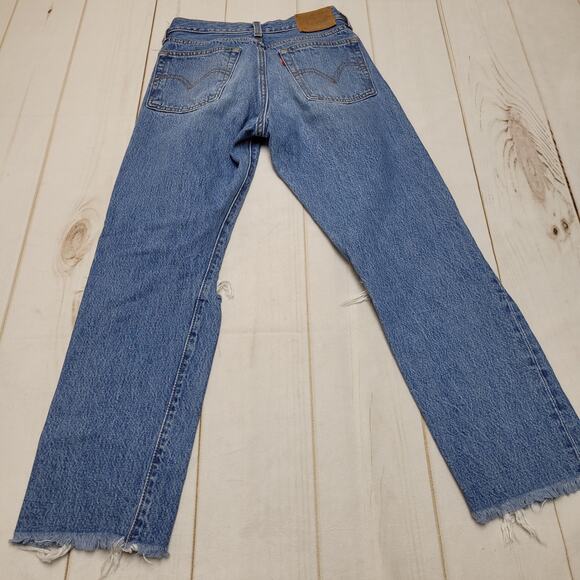 Levis premium wedgie straight jeans button fly raw hem distressed rigid - Picture 2 of 13